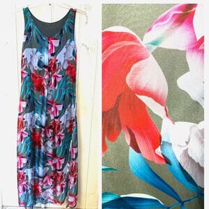 Silk Maxi Dress Women Medium Floral Lined Made in Italy Sleeveless Resort Cruise